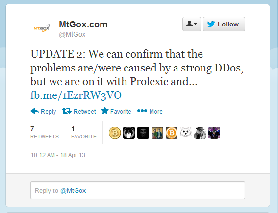 Gox DDOS Tweet 04-18-13